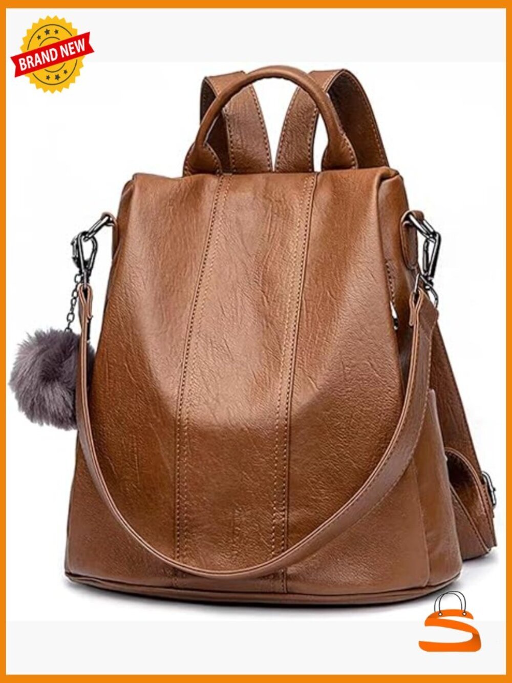 Vintage Faux Leather Backpack, Anti-Theft Convertible Handbag Rucksack for Women